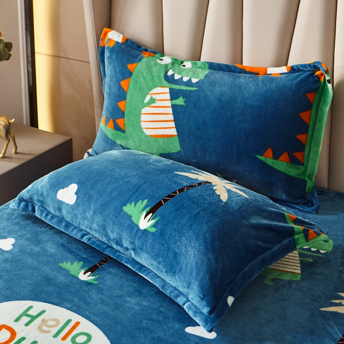 91家纺网 家纺一手货源 找家纺 纽缦 2021新款牛奶绒四件套法莱水晶宝宝绒 萌萌龙