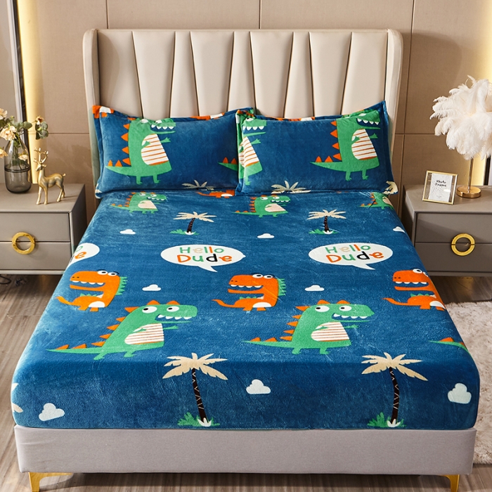 91家纺网 家纺一手货源 找家纺 纽缦 2021新款牛奶绒四件套法莱水晶宝宝绒 萌萌龙