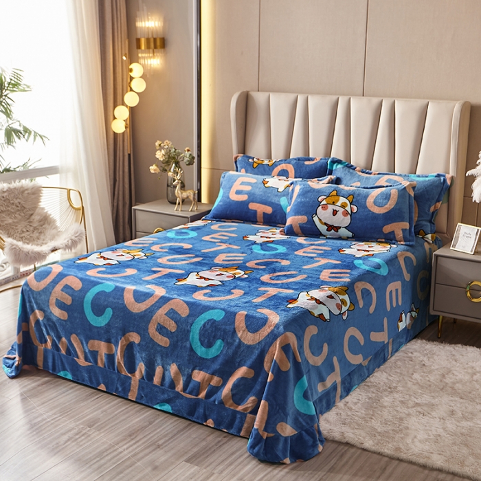 91家纺网 家纺一手货源 找家纺 纽缦 2021新款牛奶绒四件套法莱水晶宝宝绒 牛宝宝蓝