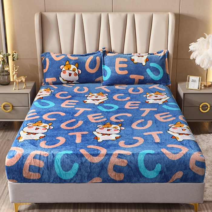 91家纺网 家纺一手货源 找家纺 纽缦 2021新款牛奶绒四件套法莱水晶宝宝绒 牛宝宝蓝