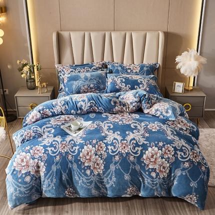 纽缦 2021新款牛奶绒四件套法莱水晶宝宝绒 欧海风情