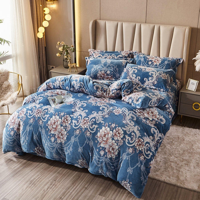 91家纺网 家纺一手货源 找家纺 纽缦 2021新款牛奶绒四件套法莱水晶宝宝绒 欧海风情