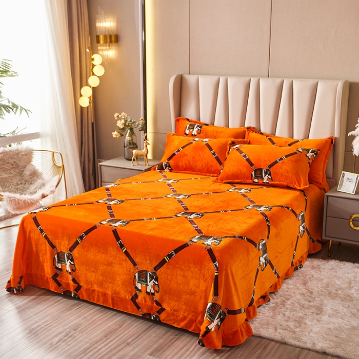 91家纺网 家纺一手货源 找家纺 纽缦 2021新款牛奶绒四件套法莱水晶宝宝绒 塞亚橘