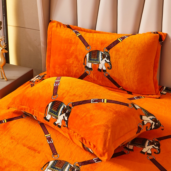 91家纺网 家纺一手货源 找家纺 纽缦 2021新款牛奶绒四件套法莱水晶宝宝绒 塞亚橘