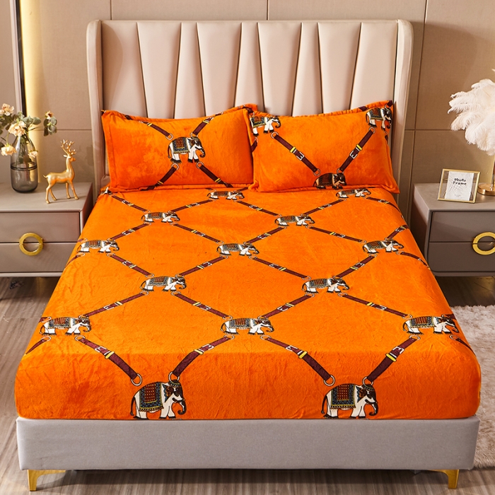 91家纺网 家纺一手货源 找家纺 纽缦 2021新款牛奶绒四件套法莱水晶宝宝绒 塞亚橘