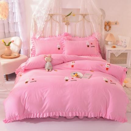 91家纺网 家纺一手货源 找家纺 （总）梦之岛2021新款萌萌兔韩版磨毛蕾丝四件套