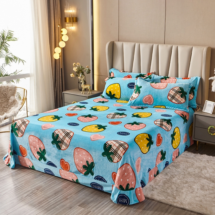 91家纺网 家纺一手货源 找家纺 纽缦 2021新款牛奶绒四件套法莱水晶宝宝绒 硕果蓝