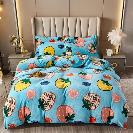 纽缦 2021新款牛奶绒四件套法莱水晶宝宝绒 硕果蓝