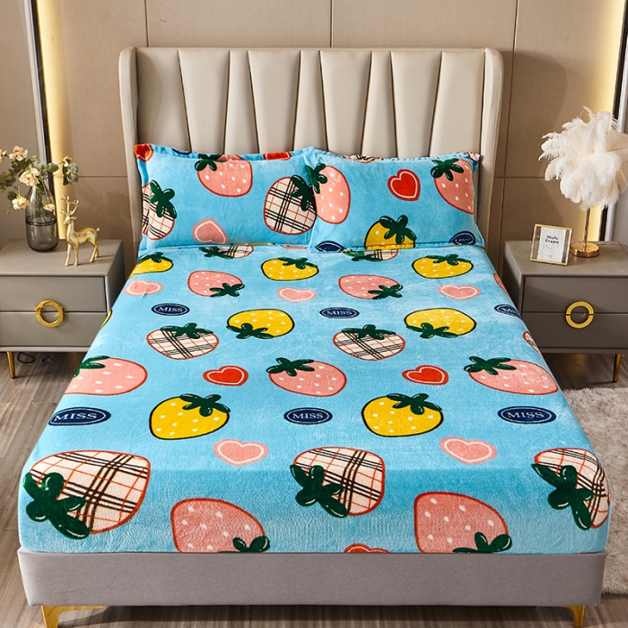 91家纺网 家纺一手货源 找家纺 纽缦 2021新款牛奶绒四件套法莱水晶宝宝绒 硕果蓝