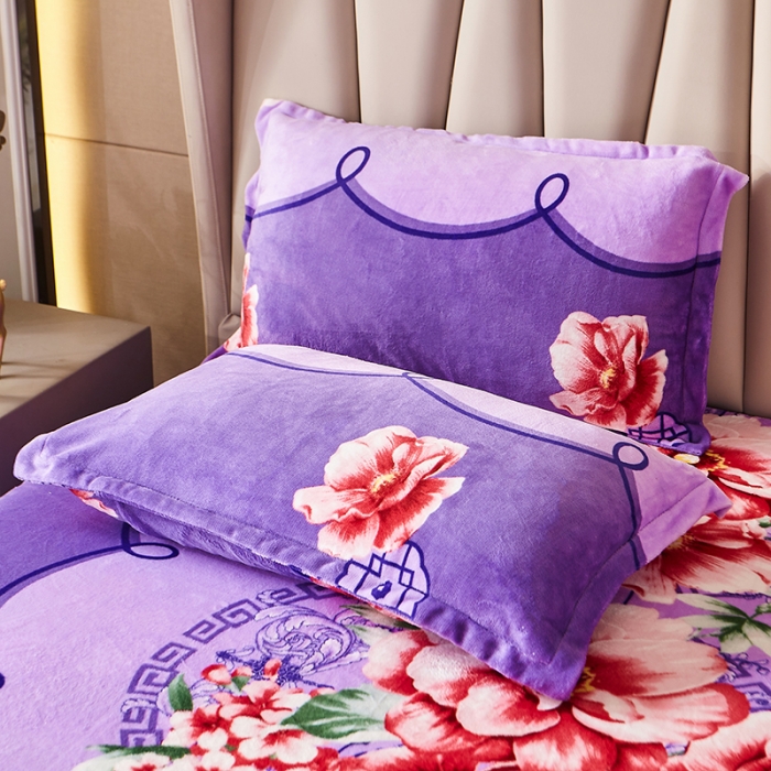 91家纺网 家纺一手货源 找家纺 纽缦 2021新款牛奶绒四件套法莱水晶宝宝绒 婉韵紫（大版）