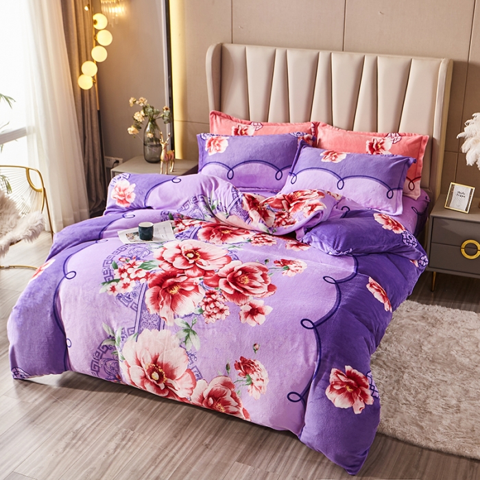 91家纺网 家纺一手货源 找家纺 纽缦 2021新款牛奶绒四件套法莱水晶宝宝绒 婉韵紫（大版）