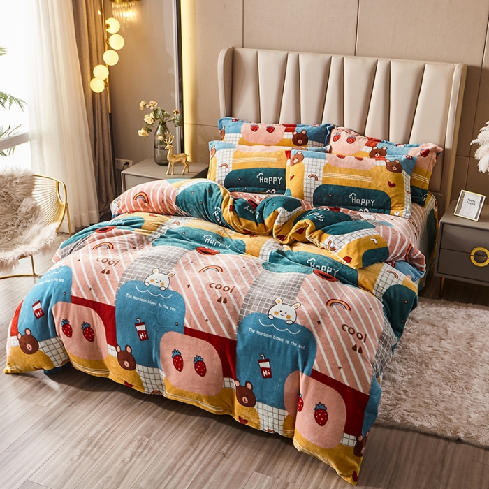 91家纺网 家纺一手货源 找家纺 纽缦 2021新款牛奶绒四件套法莱水晶宝宝绒 遐想空间