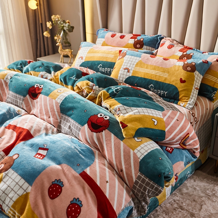 91家纺网 家纺一手货源 找家纺 纽缦 2021新款牛奶绒四件套法莱水晶宝宝绒 遐想空间