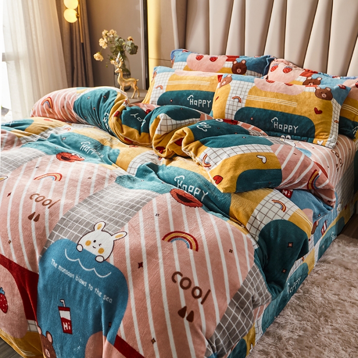 91家纺网 家纺一手货源 找家纺 纽缦 2021新款牛奶绒四件套法莱水晶宝宝绒 遐想空间