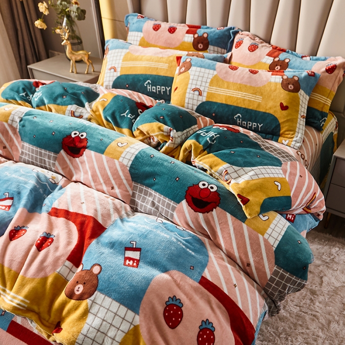 91家纺网 家纺一手货源 找家纺 纽缦 2021新款牛奶绒四件套法莱水晶宝宝绒 遐想空间