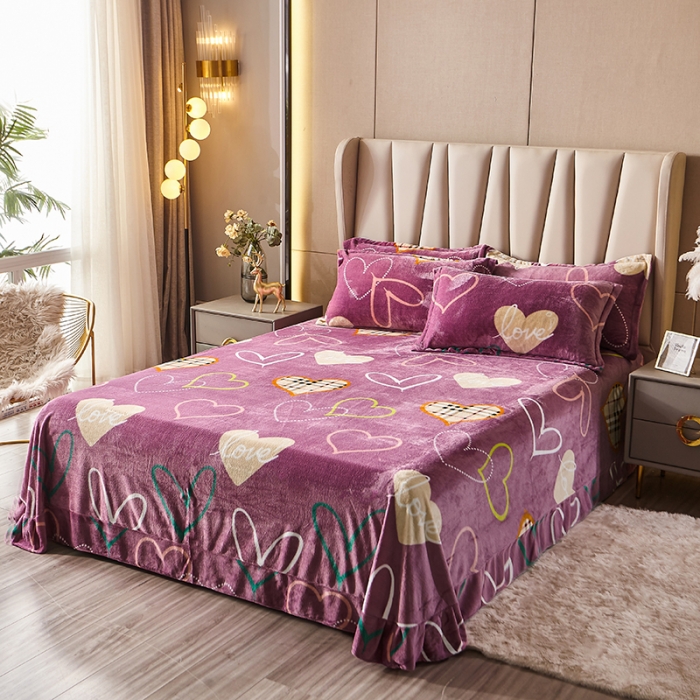 91家纺网 家纺一手货源 找家纺 纽缦 2021新款牛奶绒四件套法莱水晶宝宝绒 心动豆沙