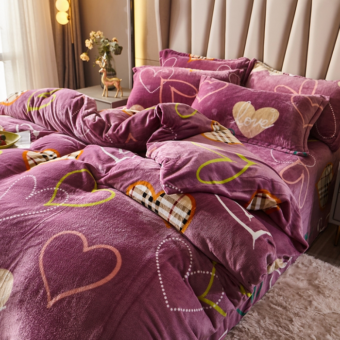 91家纺网 家纺一手货源 找家纺 纽缦 2021新款牛奶绒四件套法莱水晶宝宝绒 心动豆沙