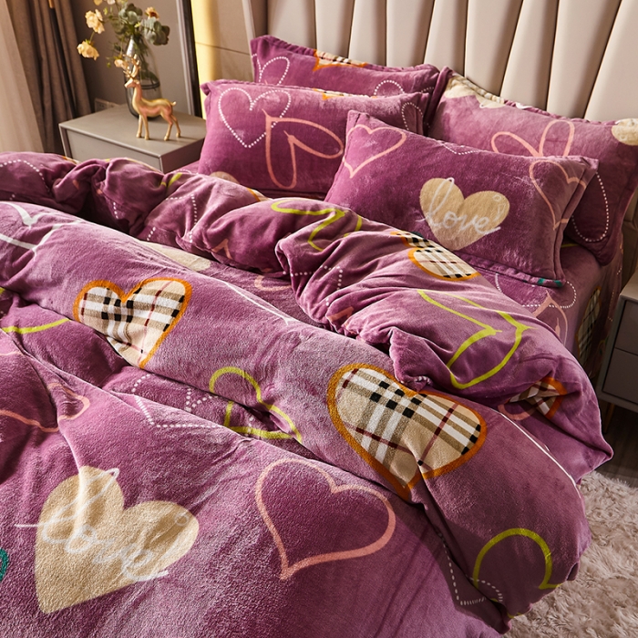 91家纺网 家纺一手货源 找家纺 纽缦 2021新款牛奶绒四件套法莱水晶宝宝绒 心动豆沙