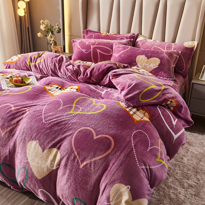 91家纺网 家纺一手货源 找家纺 纽缦 2021新款牛奶绒四件套法莱水晶宝宝绒 心动豆沙