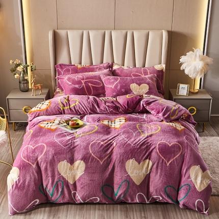 纽缦 2021新款牛奶绒四件套法莱水晶宝宝绒 心动豆沙