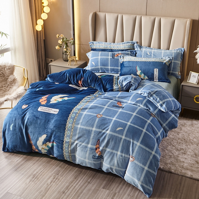 91家纺网 家纺一手货源 找家纺 纽缦 2021新款牛奶绒四件套法莱水晶宝宝绒 羽毛（大版）