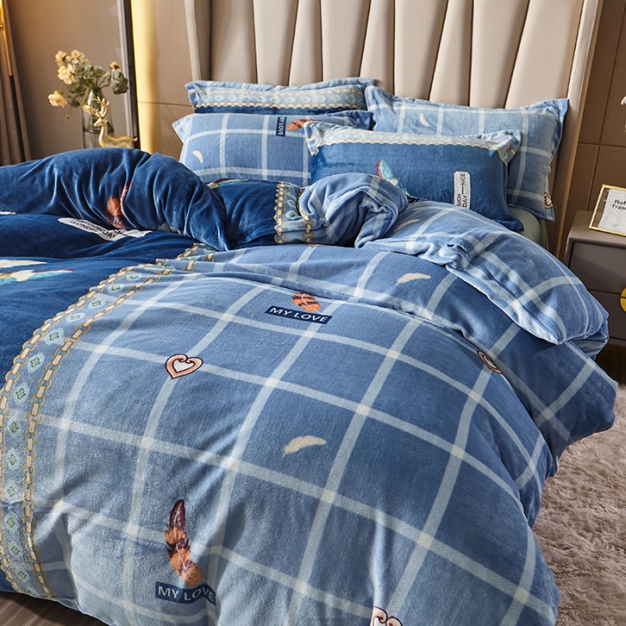 91家纺网 家纺一手货源 找家纺 纽缦 2021新款牛奶绒四件套法莱水晶宝宝绒 羽毛（大版）