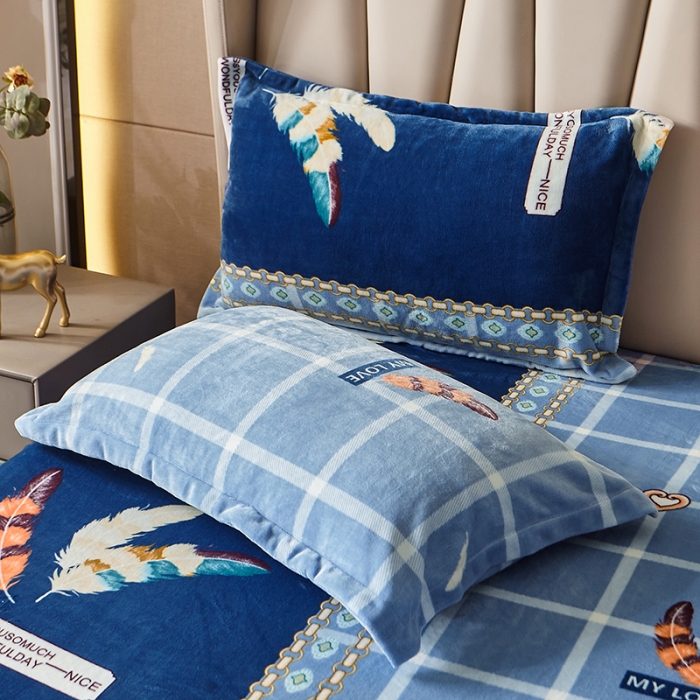 91家纺网 家纺一手货源 找家纺 纽缦 2021新款牛奶绒四件套法莱水晶宝宝绒 羽毛（大版）