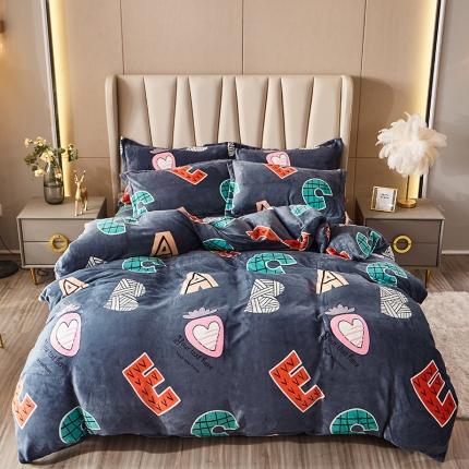 纽缦 2021新款牛奶绒四件套法莱水晶宝宝绒 字母乐园