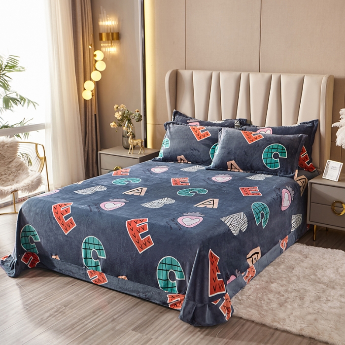 91家纺网 家纺一手货源 找家纺 纽缦 2021新款牛奶绒四件套法莱水晶宝宝绒 字母乐园