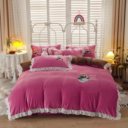 91家纺网 家纺一手货源 找家纺 纽缦 2021新款韩版水晶绒床单四件套法莱水晶牛奶 萌熊-豆沙咖