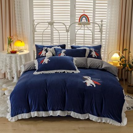 91家纺网 家纺一手货源 找家纺 纽缦 2021新款韩版水晶绒床单四件套法莱水晶牛奶 太空小超人-宝蓝灰