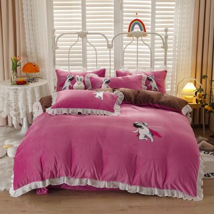 91家纺网 家纺一手货源 找家纺 纽缦 2021新款韩版水晶绒床单四件套法莱水晶牛奶 太空小超人-豆沙咖