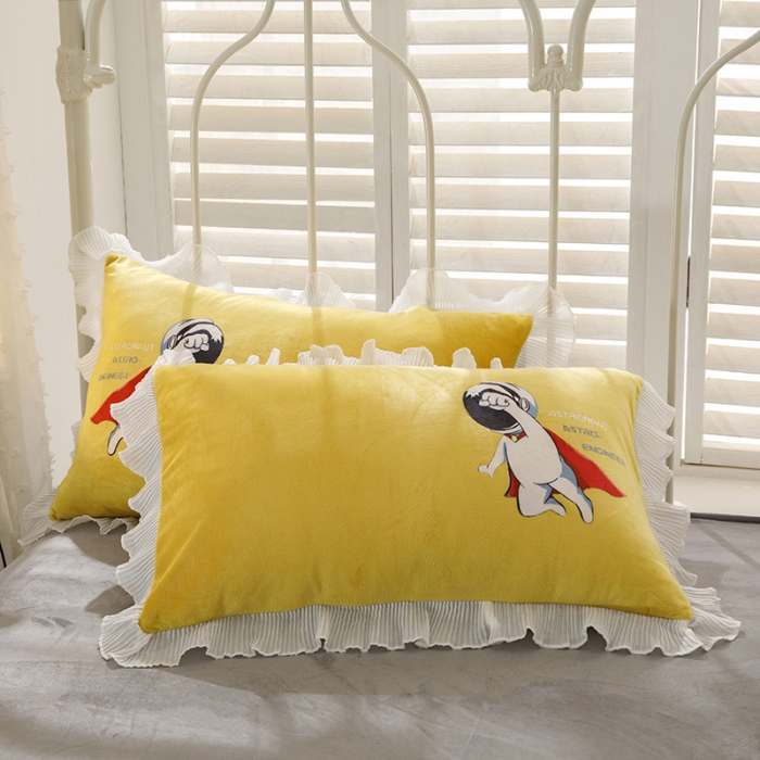 91家纺网 家纺一手货源 找家纺 纽缦 2021新款韩版水晶绒床单四件套法莱水晶牛奶 太空小超人-姜黄灰