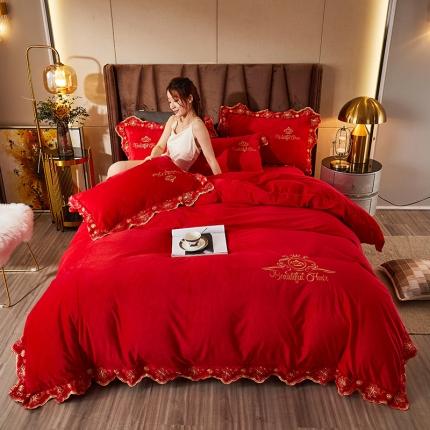 91家纺网 家纺一手货源 找家纺 （总）铠畅爱丽丝水晶绒刺绣四件套宝宝牛奶绒加厚量大从优