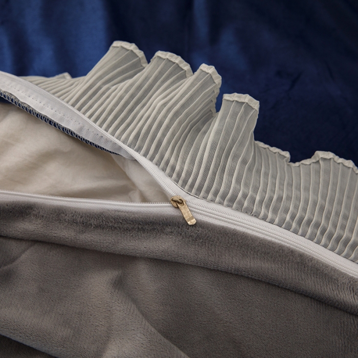 91家纺网 家纺一手货源 找家纺 纽缦 2021新款韩版水晶绒床单四件套法莱水晶牛奶 小雏菊-宝蓝灰