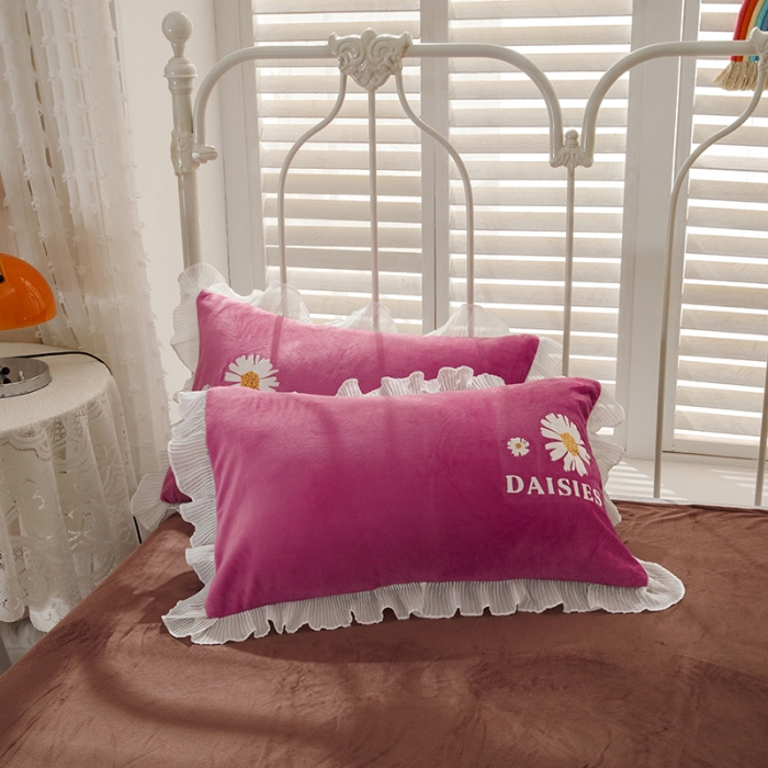 91家纺网 家纺一手货源 找家纺 纽缦 2021新款韩版水晶绒床单四件套法莱水晶牛奶 小雏菊-豆沙咖