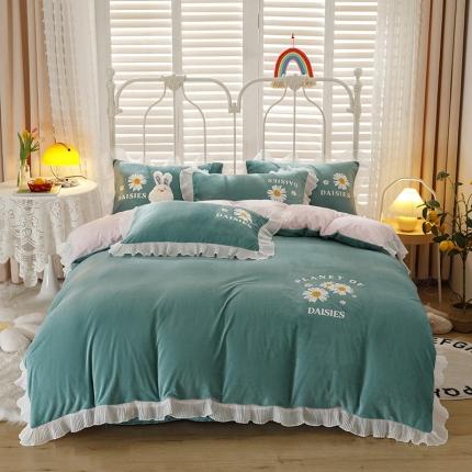 纽缦 2021新款韩版水晶绒床单四件套法莱水晶牛奶 小雏菊-浅绿粉