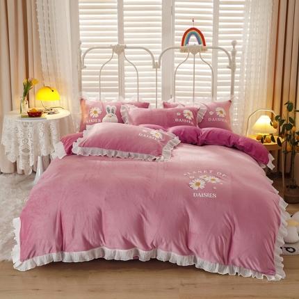 纽缦 2021新款韩版水晶绒床单四件套法莱水晶牛奶 小雏菊-深浅豆沙