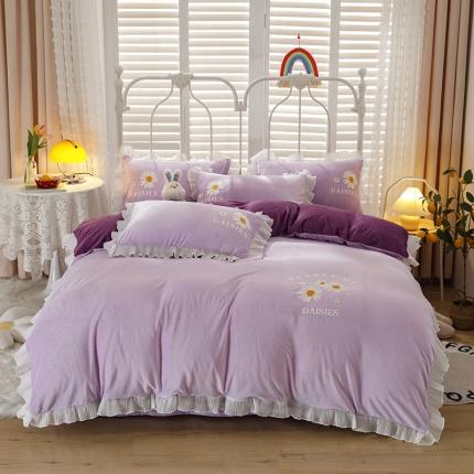 纽缦 2021新款韩版水晶绒床单四件套法莱水晶牛奶 小雏菊-深浅紫