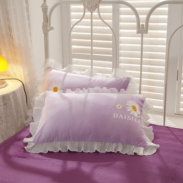 91家纺网 家纺一手货源 找家纺 纽缦 2021新款韩版水晶绒床单四件套法莱水晶牛奶 小雏菊-深浅紫