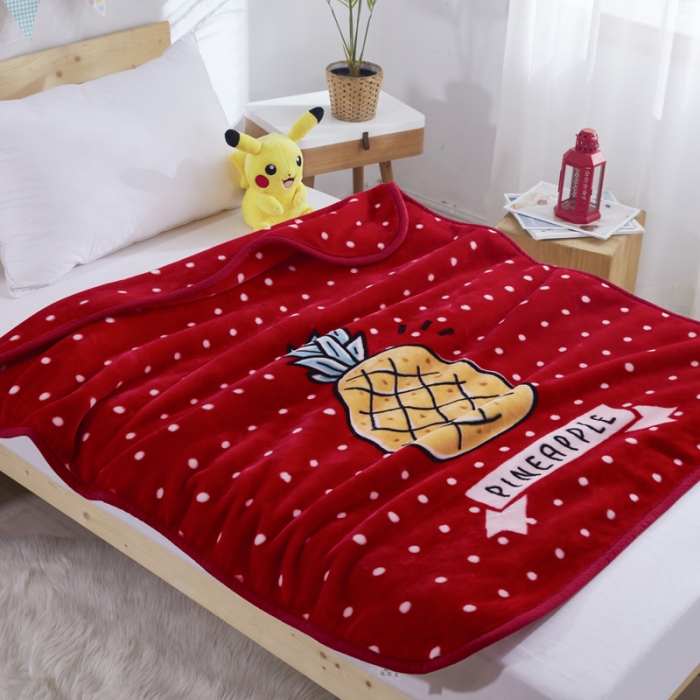 91家纺网 家纺一手货源 找家纺 凯轩毛毛毯毯子 儿童云毛毯毯子系列不二家 菠萝-红