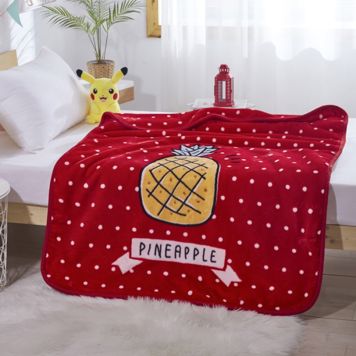 91家纺网 家纺一手货源 找家纺 凯轩毛毛毯毯子 儿童云毛毯毯子系列不二家 菠萝-红