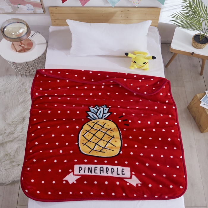 91家纺网 家纺一手货源 找家纺 凯轩毛毛毯毯子 儿童云毛毯毯子系列不二家 菠萝-红