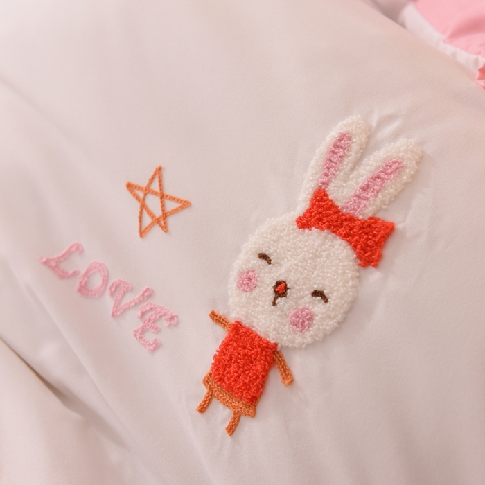 91家纺网 家纺一手货源 找家纺 梦之岛2021新款萌萌兔韩版磨毛蕾丝四件套萌萌兔白