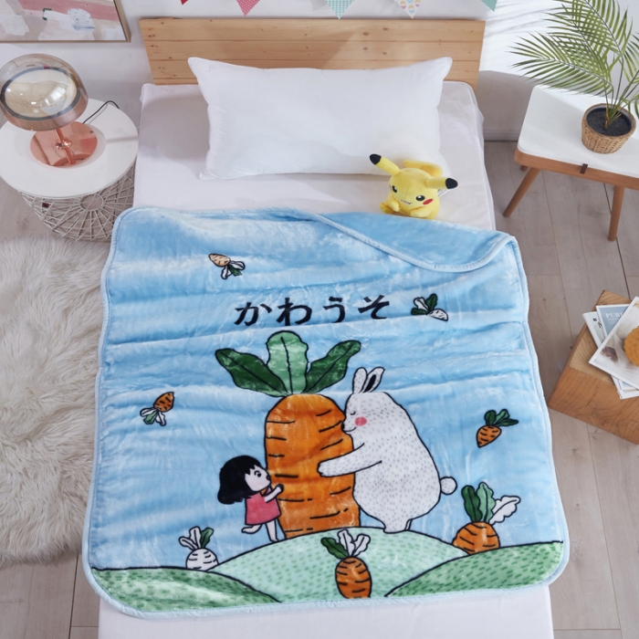 91家纺网 家纺一手货源 找家纺 凯轩毛毛毯毯子 儿童云毛毯毯子系列不二家 胡萝卜-蓝