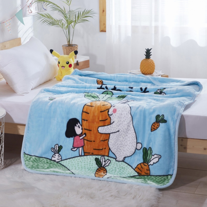 91家纺网 家纺一手货源 找家纺 凯轩毛毛毯毯子 儿童云毛毯毯子系列不二家 胡萝卜-蓝