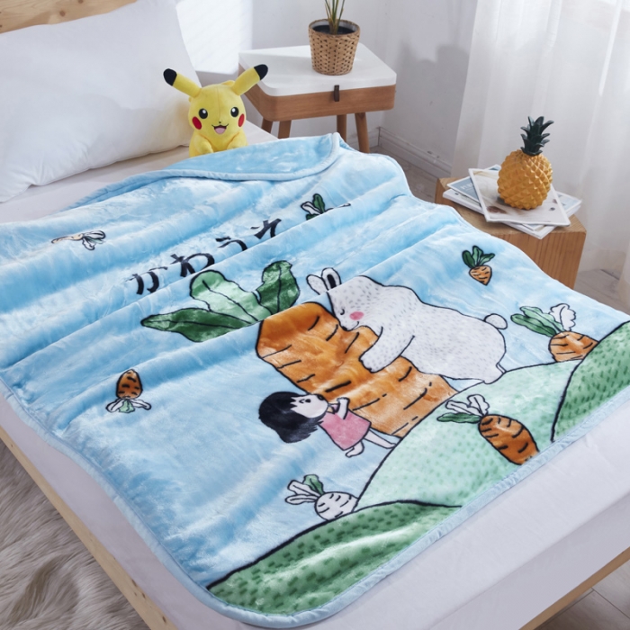 91家纺网 家纺一手货源 找家纺 凯轩毛毛毯毯子 儿童云毛毯毯子系列不二家 胡萝卜-蓝