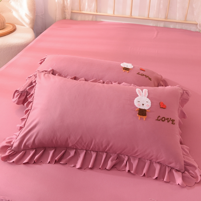 91家纺网 家纺一手货源 找家纺 梦之岛2021新款萌萌兔韩版磨毛蕾丝四件套萌萌兔豆沙