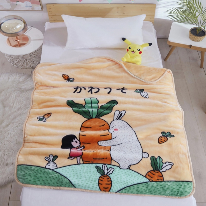 91家纺网 家纺一手货源 找家纺 凯轩毛毛毯毯子 儿童云毛毯毯子系列不二家 胡萝卜-米