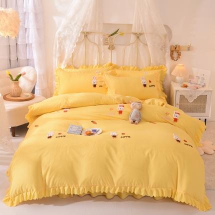 梦之岛2021新款萌萌兔韩版磨毛蕾丝四件套萌萌兔黄